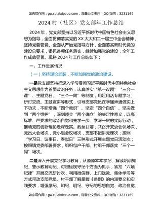 2024村（社区）党支部年工作总结