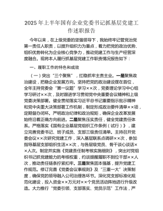 2025年上半年国有企业党委书记抓基层党建工作述职报告