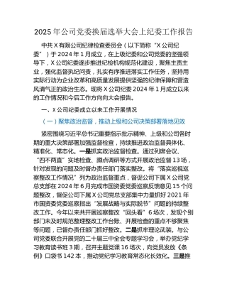 2025年公司党委换届选举大会上纪委工作报告