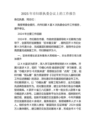 2025年市妇联执委会议上的工作报告