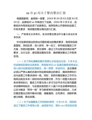 xx 市yc局关于整改整治汇报