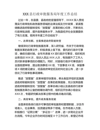XXX县行政审批服务局年度工作总结