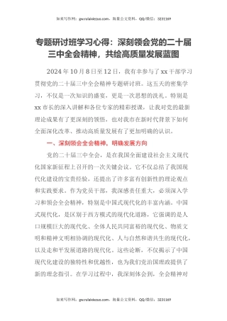 专题研讨班学习心得：深刻领会党的二十届三中全会精神，共绘高质量发展蓝图