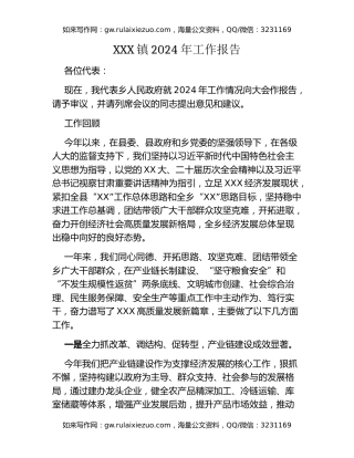 XXX镇2024年工作报告