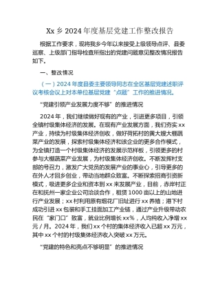 Xx乡2024年度基层党建工作整改报告
