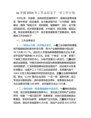 xx乡镇2024年工作总结及下一步工作计划