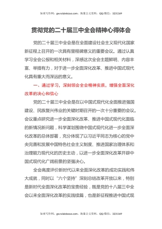 贯彻党的二十届三中全会精神心得体会