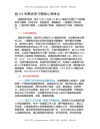 赴XX市跟班学习锻炼心得体会