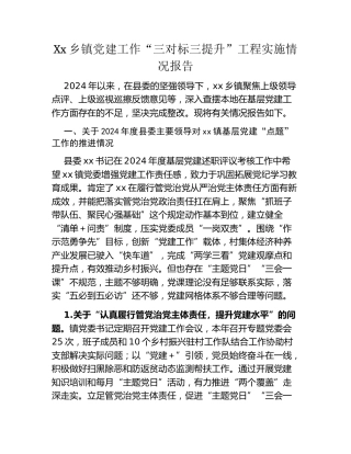 Xx乡镇党建工作“三对标三提升”工程实施情况报告