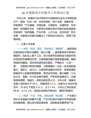 xx乡镇推进乡村振兴工作情况汇报