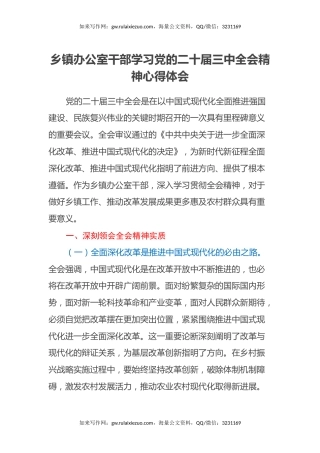 乡镇办公室干部学习党的二十届三中全会精神心得体会