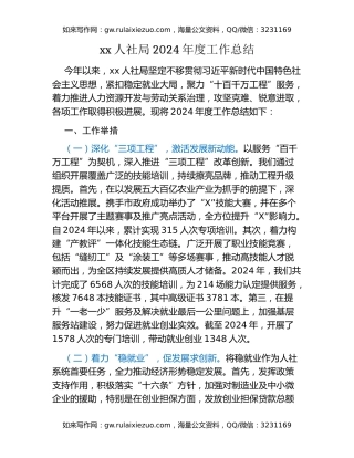 xx人社局2024年度工作总结