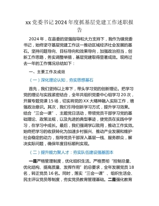 xx党委书记2024年度抓基层党建工作述职报告