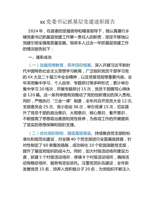 xx党委书记抓基层党建述职报告