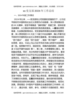 xx党支部2024年工作总结