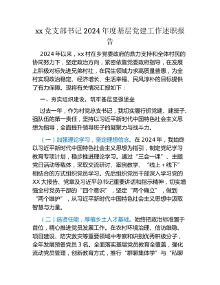 xx党支部书记2024年度基层党建工作述职报告