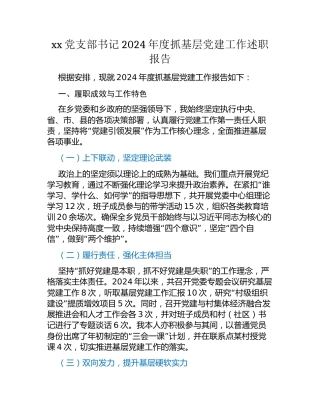 xx党支部书记2024年度抓基层党建工作述职报告