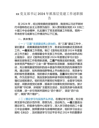 xx党支部书记2024年抓基层党建工作述职报告