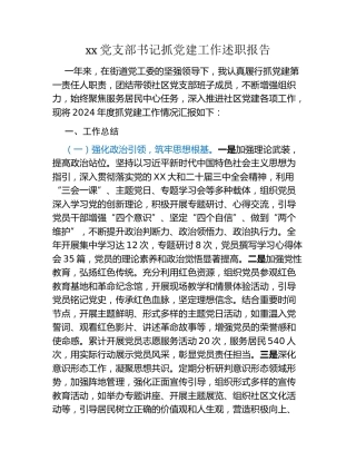 xx党支部书记抓党建工作述职报告