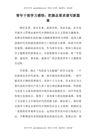 青年干部学习感悟：把握总要求谱写新篇章（主题教育心得体会）