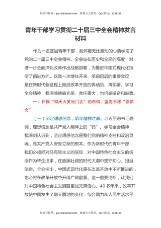 青年干部学习贯彻二十届三中全会精神发言材料