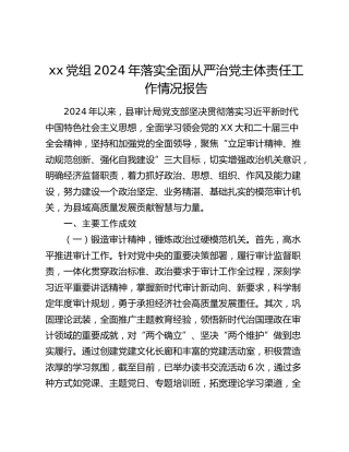 xx党组2024年落实全面从严治党主体责任工作情况报告（2）