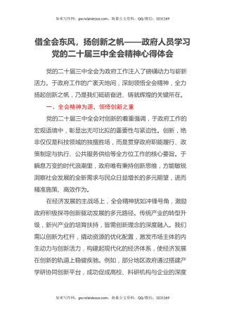 借全会东风，扬创新之帆——政府人员学习党的二十届三中全会精神心得体会