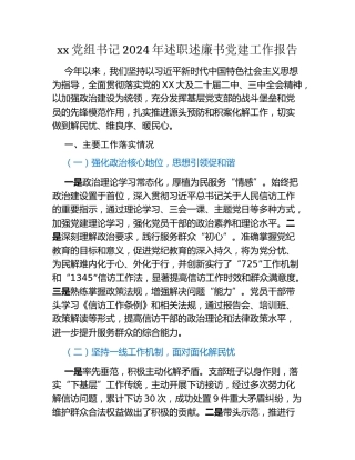 xx党组书记2024年述职述廉书党建工作报告