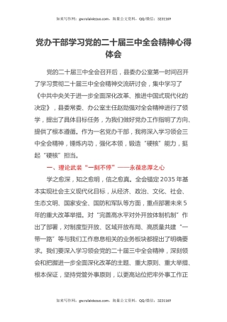 党办干部学习党的二十届三中全会精神心得体会