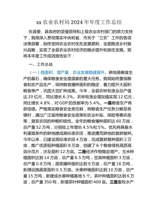 xx农业农村局2024年年度工作总结
