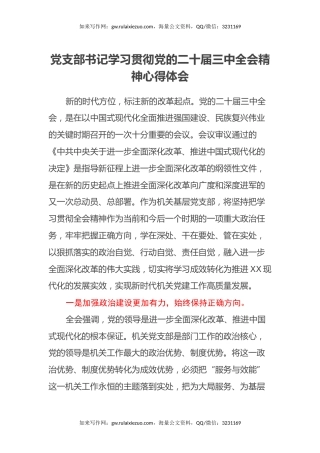 党支部书记学习贯彻党的二十届三中全会精神心得体会