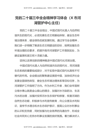 党的二十届三中全会精神学习体会（X市河湖管护中心主任 )