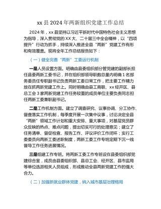 xx县2024年两新组织党建工作总结
