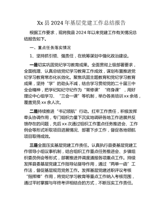 Xx县2024年基层党建工作总结报告