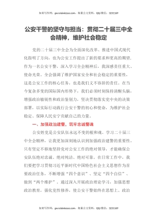 公安干警的坚守与担当：贯彻二十届三中全会精神，维护社会稳定
