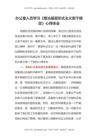 办公室人员学习《整治基层形式主义若干规定》心得体会