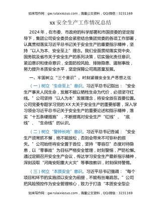 xx安全生产工作情况总结