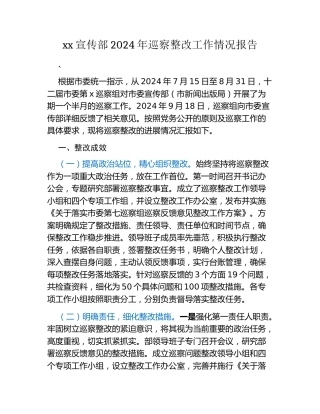 xx宣传部2024年巡察整改工作情况报告