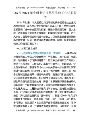 XX局2024年党组书记抓基层党建工作述职报告