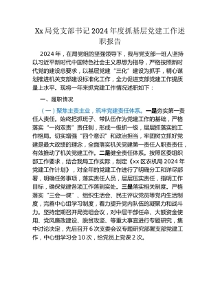 Xx局党支部书记2024年度抓基层党建工作述职报告