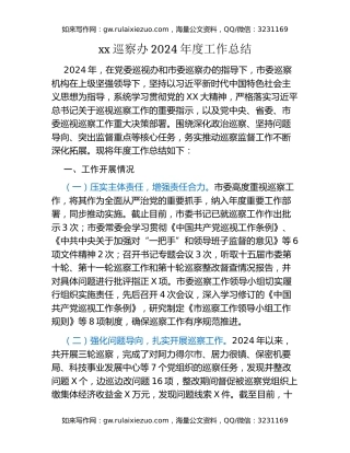 xx巡察办2024年度工作总结