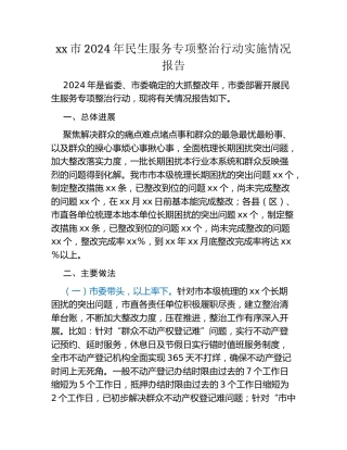 xx市2024年民生服务专项整治行动实施情况报告