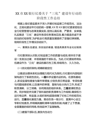 XX市XX银行纪委关于“三化”建设年行动的阶段性工作总结