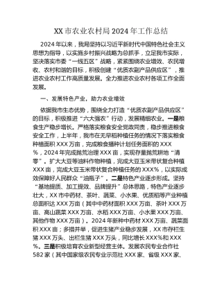 XX市农业农村局2024年工作总结