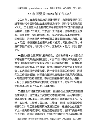 XX市国资委2024年工作总结