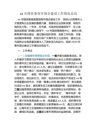 xx市国资委青年国企建设工作情况总结