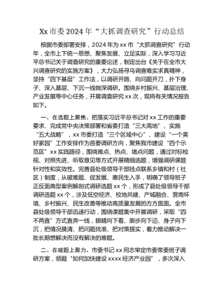 Xx市委2024年“大抓调查研究”行动总结