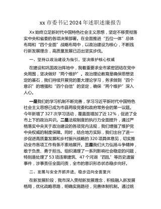 xx市委书记2024年述职述廉报告