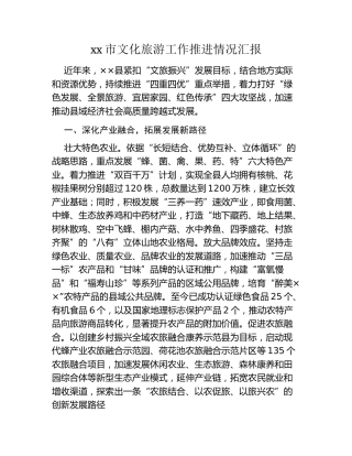xx市文化旅游工作推进情况汇报