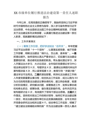XX市级单位履行推进法治建设第一责任人述职报告
